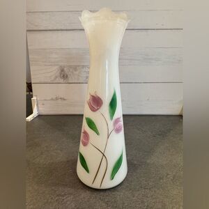 Vintage Bartlett Collins Glass Vase Hand Painted Tulips